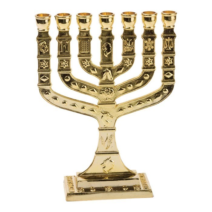 7 Branch 12 Tribes of Israel Menorah in Antique Gold