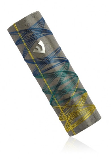 Galilee Stone Mezuzah with Blue, Turquoise and Yellow Thread