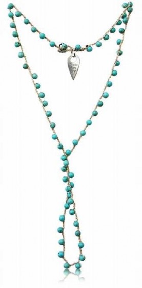 Turquoise Bead Necklace with Sterling Silver Pendant and Hebrew Protection Blessing 
