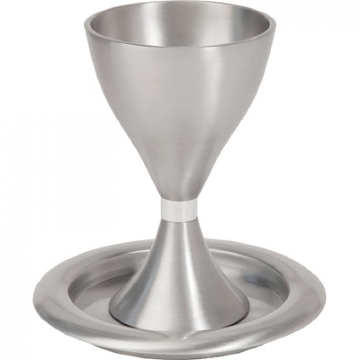 Copa de Kiddush Yair Emanuel en Aluminio con Diseño Moderno y Platillo