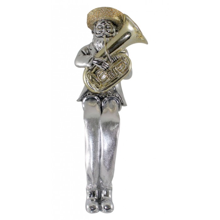 Silver Polyresin Figurine with Large Detailed Tuba and Gold Colored Streimel