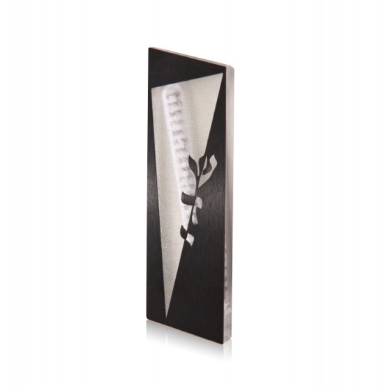 White Crystal Mezuzah with Black Frame and Hebrew Text