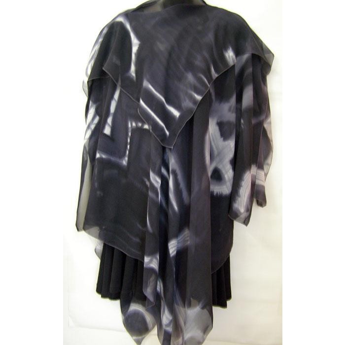 Black & Gray Silk Poncho with Abstract Design by Galilee Silks