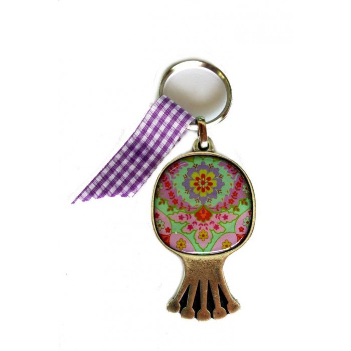 Keychain in Pomegranate Shape with Color Bursts and Flowers