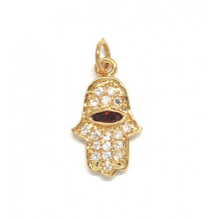 Pendant with Hamsa, Zircon and Garnet Stone in Gold Plated