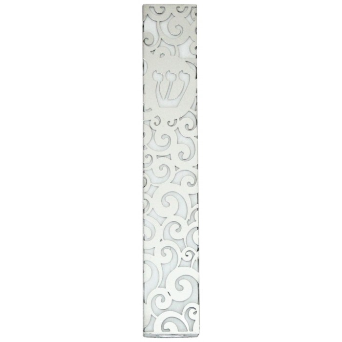 Aluminum Mezuzah with White Swirl Design in 12 cm