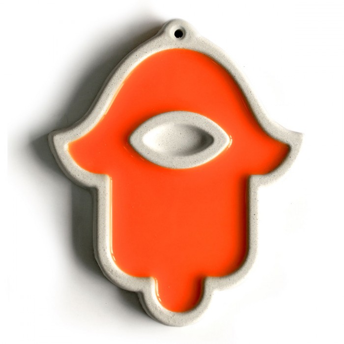 White Concrete Hamsa Wall Hanging in Orange by ceMMent
