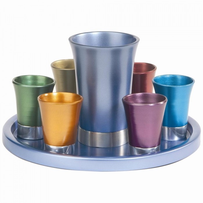 Set de Kiddush Multicolor Yair Emanuel en Aluminio Anodizado con Platillo