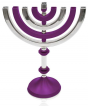 Kinetic Hanukkah Menorah with Silver Tone Finish in Purple
