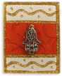 Glass Magnet with Gold Lines and Dots, Hamsa and Red Leaves