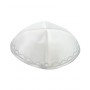 20 Centimetre White Satin Kippah with Four Sections and Silver Embroidering