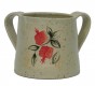 Beige Ceramic Washing Cup with Pomegranates and Cylindrical Body