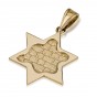 14k Yellow Gold Star of David Pendant with Inscribed Western Wall Image
