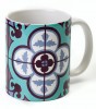 Ceramic Mug with Blue Ottoman Style Tile with Flower Design