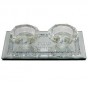 Crystal Candlesticks with Tray Gems & Hebrew Writing